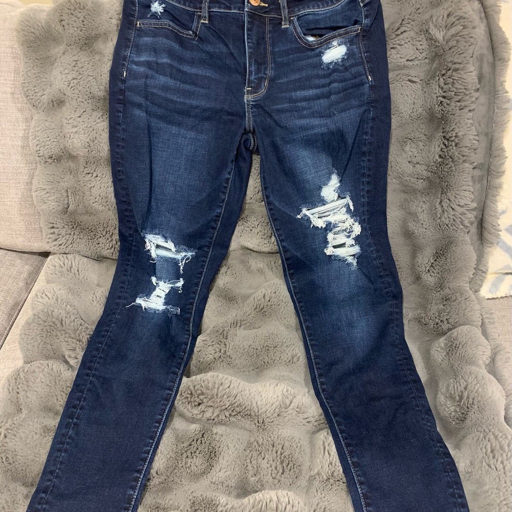American Eagle Blue Skinny Jeans with Distressed Details